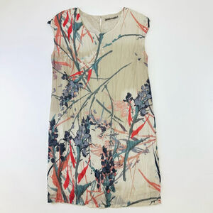 Sandwich sleeveless neutral nature print lined midi dress Medium